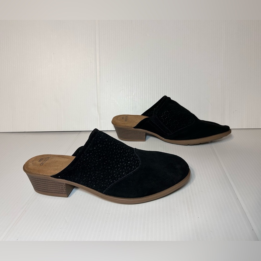 Earth Origins Celina black suede side mules block heel women size 11 M